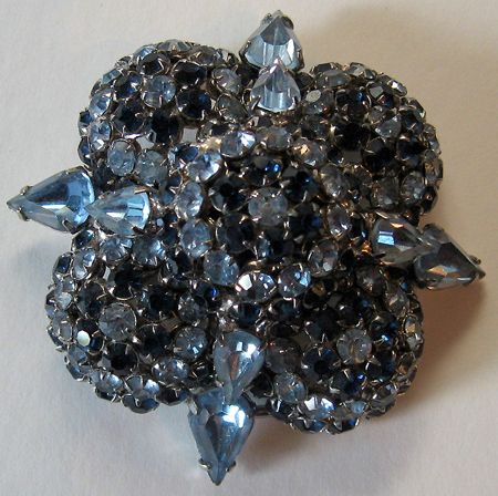 WARNER LARGE DIMENSIONAL VINTAGE BLUE RHINESTONE PIN  