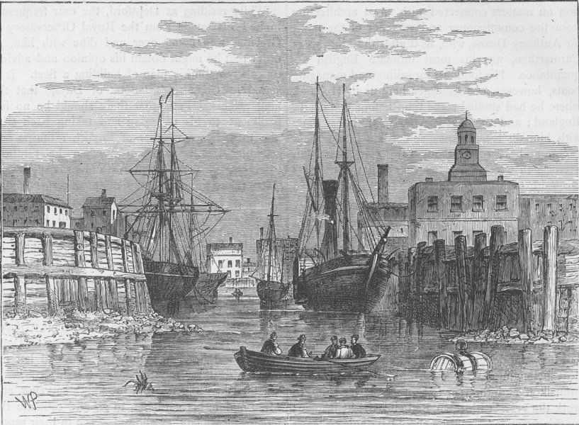 LONDON Deptford Deptford Creek, antique print, c1880  