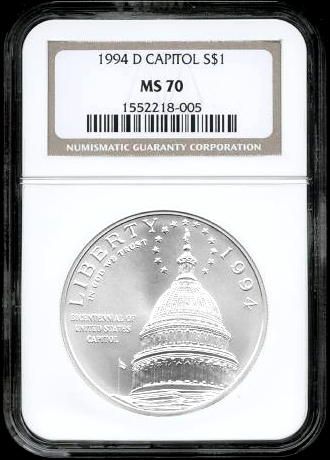 NGC MS70 1994 D U.S. CAPITOL DOLLAR MS 70  