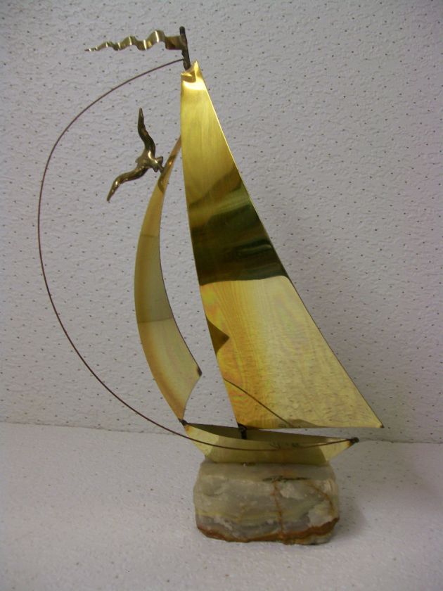 DE MOTT Nautical SAILBOAT SCULPTURE on ONYX BASE Signed  