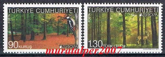 TURKEY 2011 EUROPA CEPT FORESTS ( BIRD , DEER ) MNH  