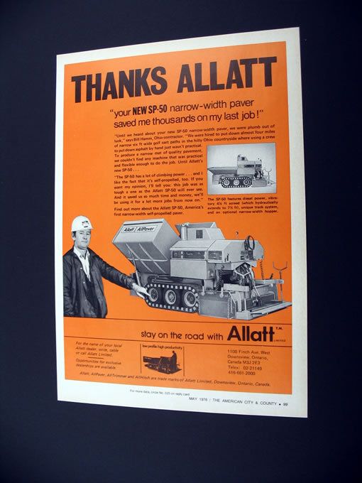 Allatt SP 50 Narrow Width Paver paving 1976 print Ad  