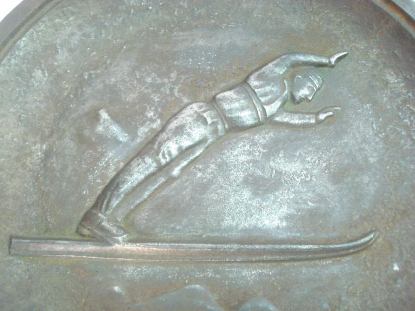 VINTAGE METAL PLATE TROPHY AWARD SKI JUMPING MARKED  