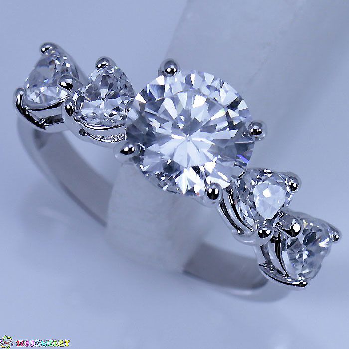 TRENDY WHITE TOPAZ GEMSTONE SILVER RING J850 SIZE6.5  