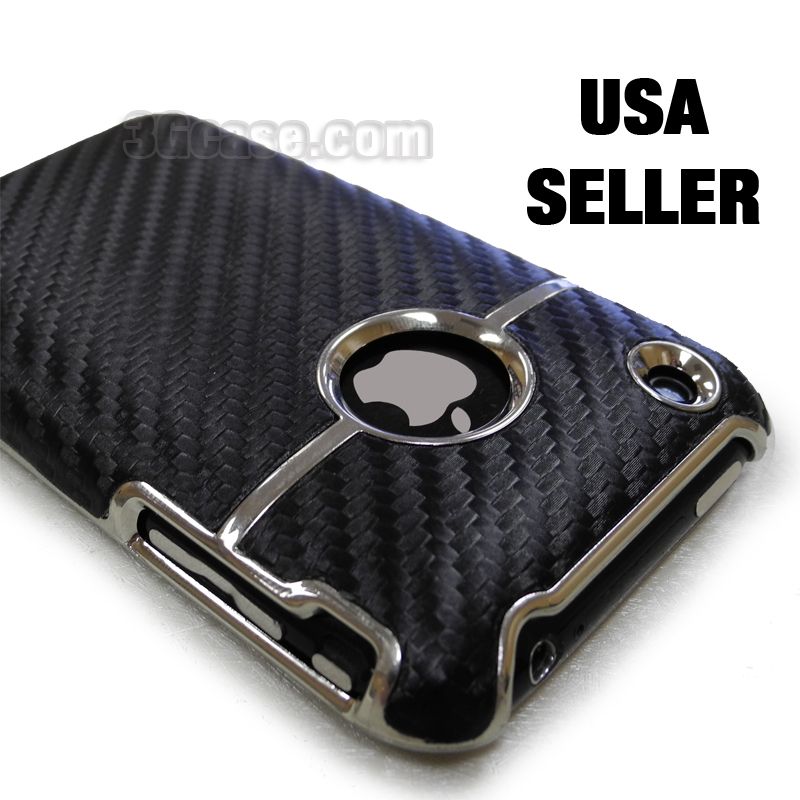 Deluxe Black Carbon Chrome Back Case for iPhone 3G 3GS  