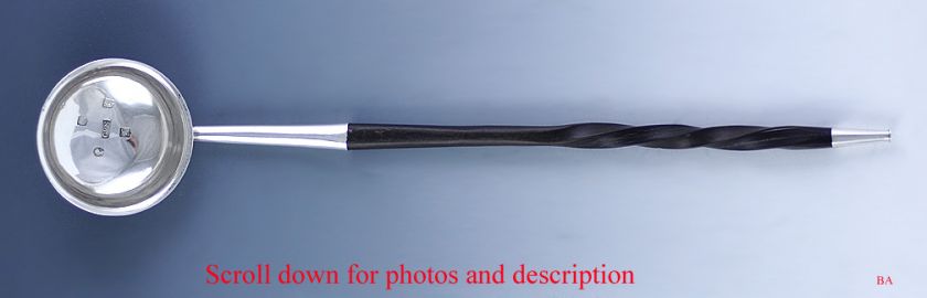 CLASSIC 1850 SCOTTISH SILVER & BALEEN TWIST FORM TODDY LADLE  