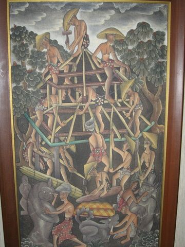 1960s Original INDONESIAN Intricate BALI PAINTING UBUD BALINESE Kt 