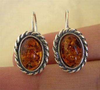 BALTIC HONEY or GREEN AMBER & STERLING SILVER EURO HOOK EARRINGS 