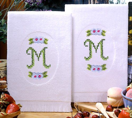 Tobin Stamped Embroidery Kit 16 x 25 ~ MONOGRAM A Z Kitchen Towels 