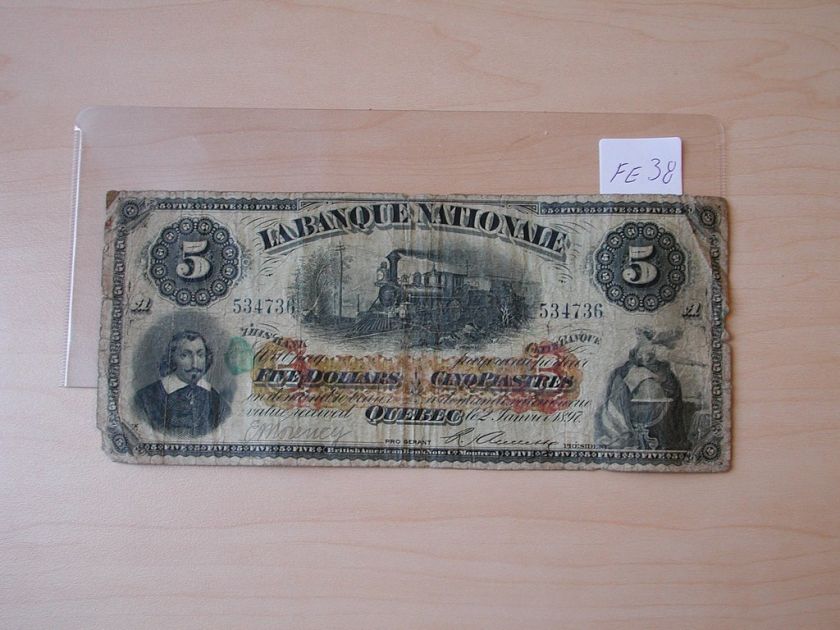 VINTAGE BANKNOTE CANADA 5 DOLLAR 1897 LA BANQUE NATIONALE FE38  