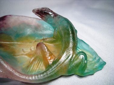 Daum Pate de Verre French Art Glass Lizard & Moth Tray  