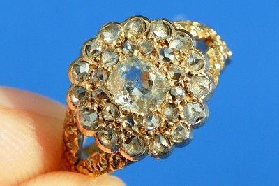 ANTIQUE GEORGIAN 18CT GOLD ROSE CUT 0.75CT DIAMOND RING & CASE  