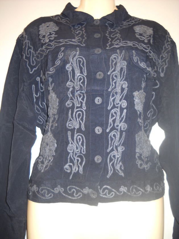 NW SACRED THREADS EMBROIDERED CHARCOAL RAYON JACKET TOP M 46 BUST 