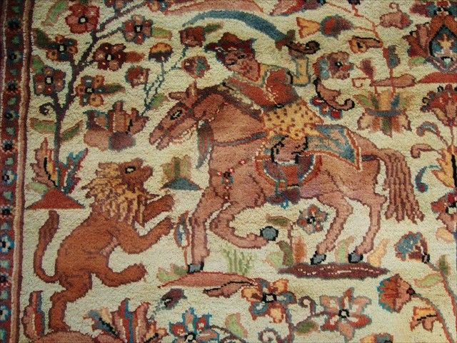 HORSES HUNTING HAND KNOTTED RUG CARPET SILK WOOL 6x9  