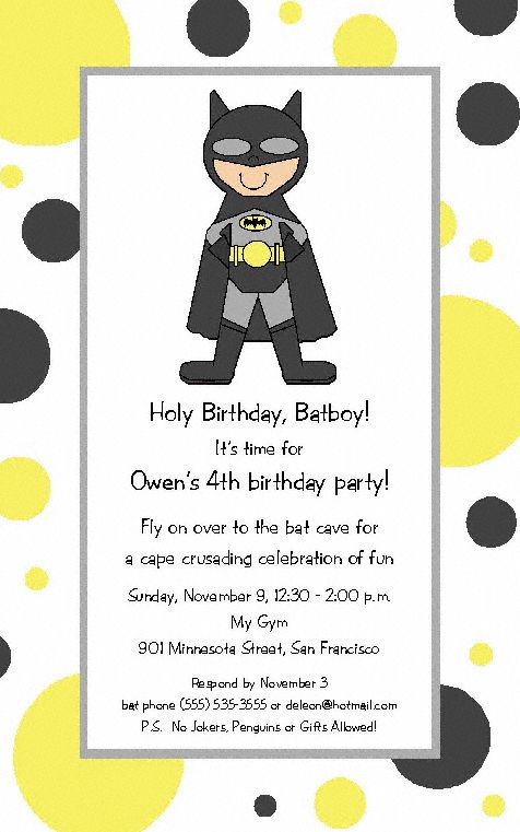 BAT BOY INVITATION~Superhero~Birthday Party~Super Hero  