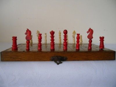 THE NETHERLANS WOOD & BONE  MID 19 th TRAVEL CHESS SET KING 39mm 