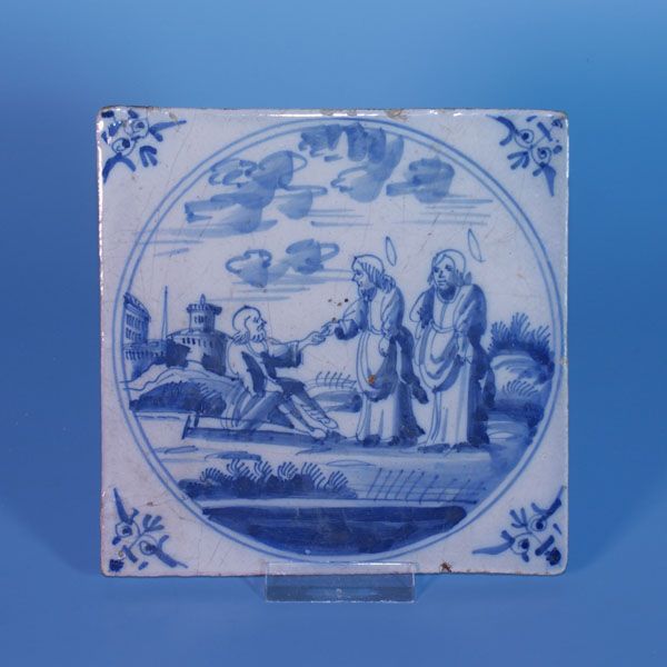 An antique 18th century Dutch Delft biblical tile  