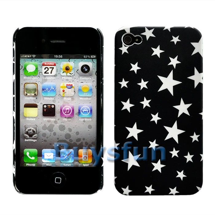 Black Stylish Star Hard Case Back Cover For iPhone 4 4G  