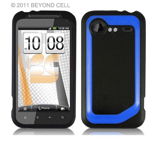 For HTC Droid Incredible 2 Hybrid AquaFlex TPU BLACK BLUE TPU CASE 