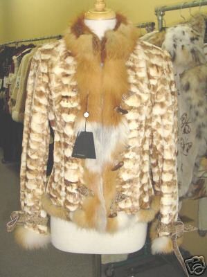 MINK BLEACHED SHEARED & RED FOX FUR JACKET WOMENS SIZE 6  