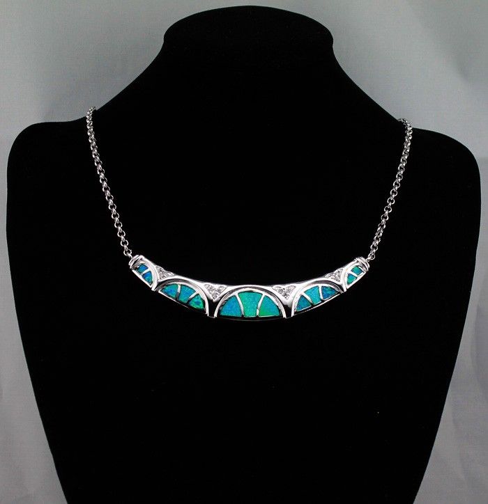 ON6 Blue Fire Opal Gemstone Silver necklace Fashion Jewley  