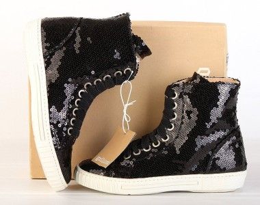   GALLIANO LADIES BLACK SEQUINS HIGH TOP FASHION SNEAKERS SHOES 38/8