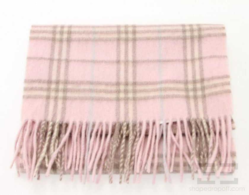 Burberry Pink Nova Check Lambswool Fringe Trim Scarf  