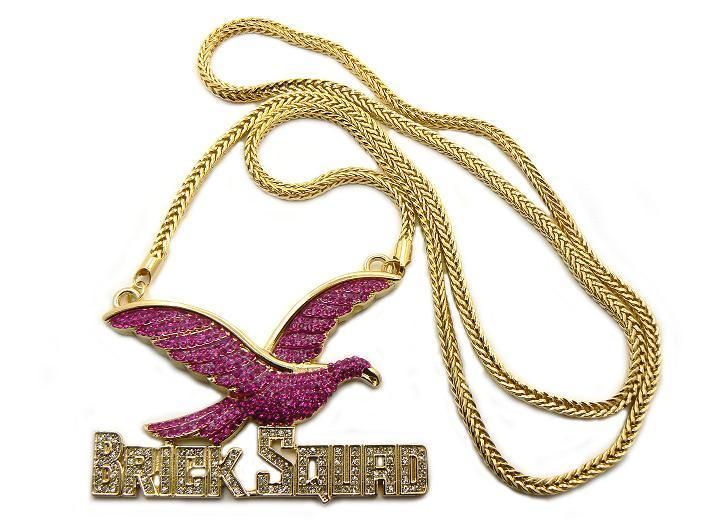 SOULJA BOY Iced Brick Squad Pendant w/Franco Gold Pink  