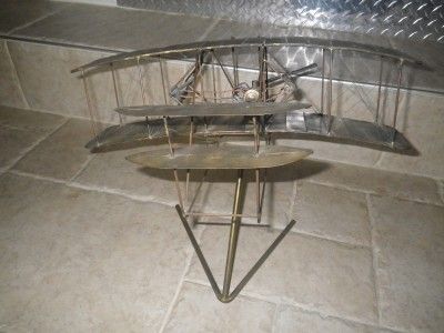 MID CENTURY MODERN BRUTALIST BRASS BIPLANE SCULPTURE  