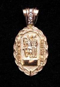 ST MICHAEL MEDAL 14K GOLD & DIAMOND W/FEMALE OFFICER  