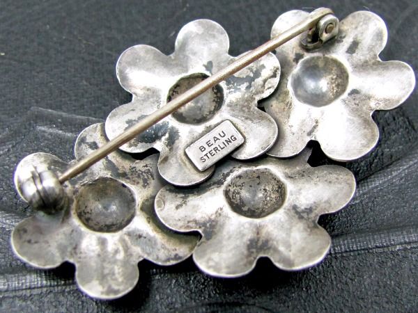 Vintage BEAU STERLING Brooch Floral Posies Figural Silver Pin  