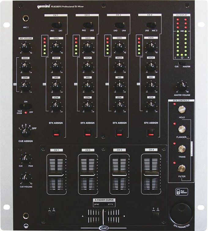   828EFX 4 Channel 12  Pro DJ Stereo Mixer w/ DSP Effects & iPod Cable