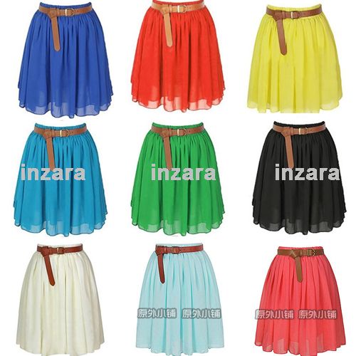 Colors Retro Women Ladies Pleated Double Layer Chiffon Mini Skirt 