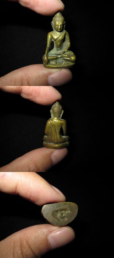 Old Thai Khmer Bronze Seated Buddha Miniature Statue II  