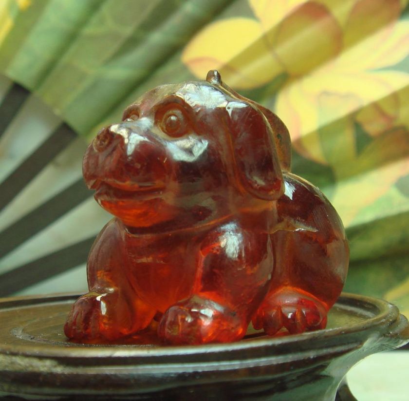 Decorative Chinese Amber Jade Dog Figurine  