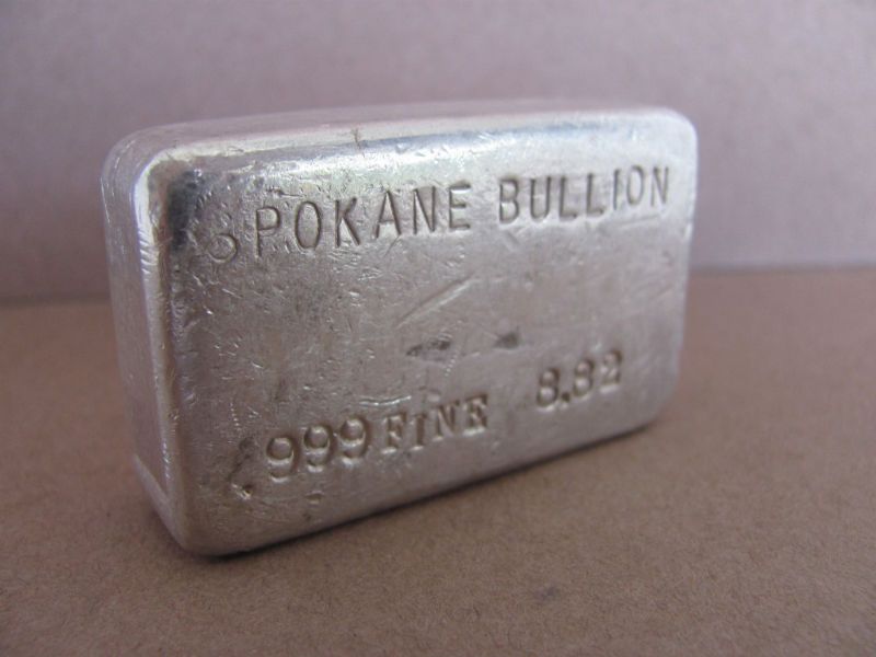 82 Oz. Spokane Bullion Silver Ingot/BAR 999 fine RARE  