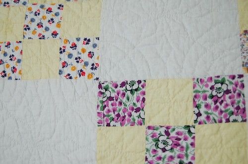 WELL QUILTED 30s 9 Patch Antique Quilt ~NICE YELLOW  