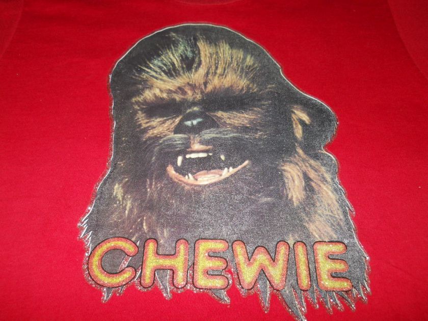 vintage 80S STAR WARS CHEWBACCA CHEWIE GLITTER IRON ON t shirt YOUTH 