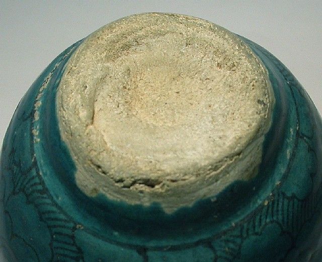 Chinese 14thC Yuan Dy Small Turquoise Glazed with Black Painting Decor 