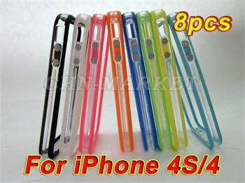 8pcs Clear Bumper Case Metal Button For ATT Verizon Sprint iPhone 4 4S 