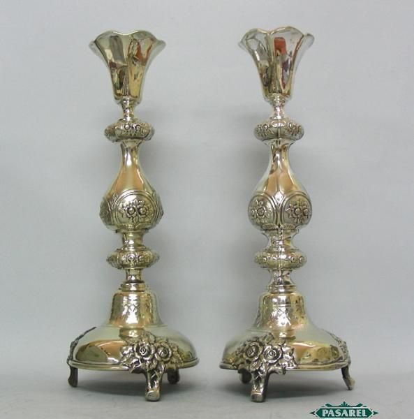 Norblin & Co Brass Shabbat Candlesticks Poland Ca 1880  