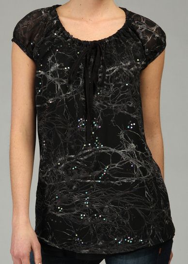 NWT Womens Calvin Klein Jeans Sequin Black Top $69.50  