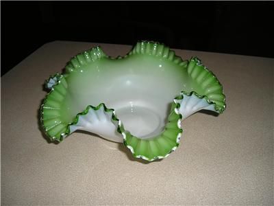 Fenton Double Crimped Lime and Silver Crest Bowl 11  