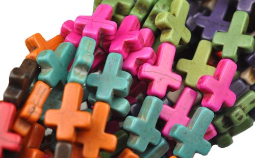 Gemstone Magnesite Assorted Colors Cross Beads 16MM  