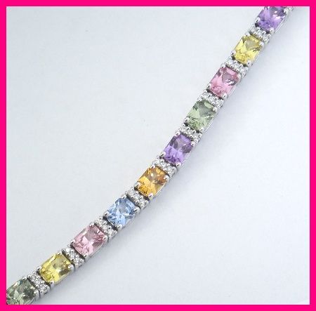 18k Diamond & Sapphire Gemstone Tennis Bracelet 7.84ct  
