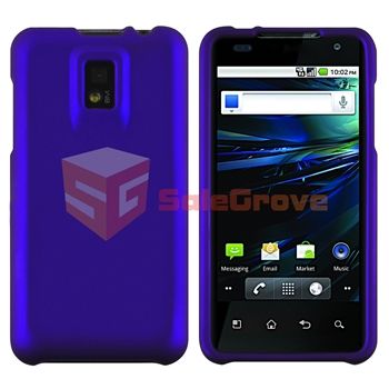 For LG T Mobile G2X Blue Rubber Snap On Hard Case+Privacy Pro+Car+AC 