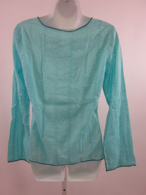 ANTHROPOLOGIE RUTH Teal Eyelet Long Sleeve Blouse 4  