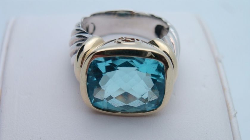 DAVID YURMAN STERLING SILVER 14KT GOLD BLUE TOPAZ RING  