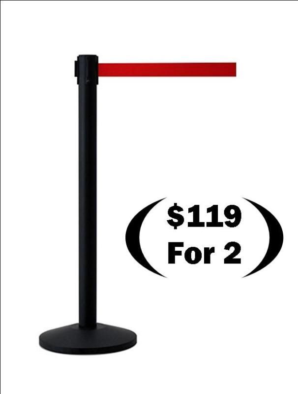 Retractable Belt Stands, Black with 7 Red Belt  