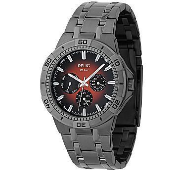 RELIC GUNMETAL S/STEEL DEGRADE RED MULTI FUNCTION DIAL MENS WATCH 